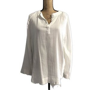 Karyn Seo Jasper Tunic Top Oversized White Cotton Gauze Coastal Beach Size Large